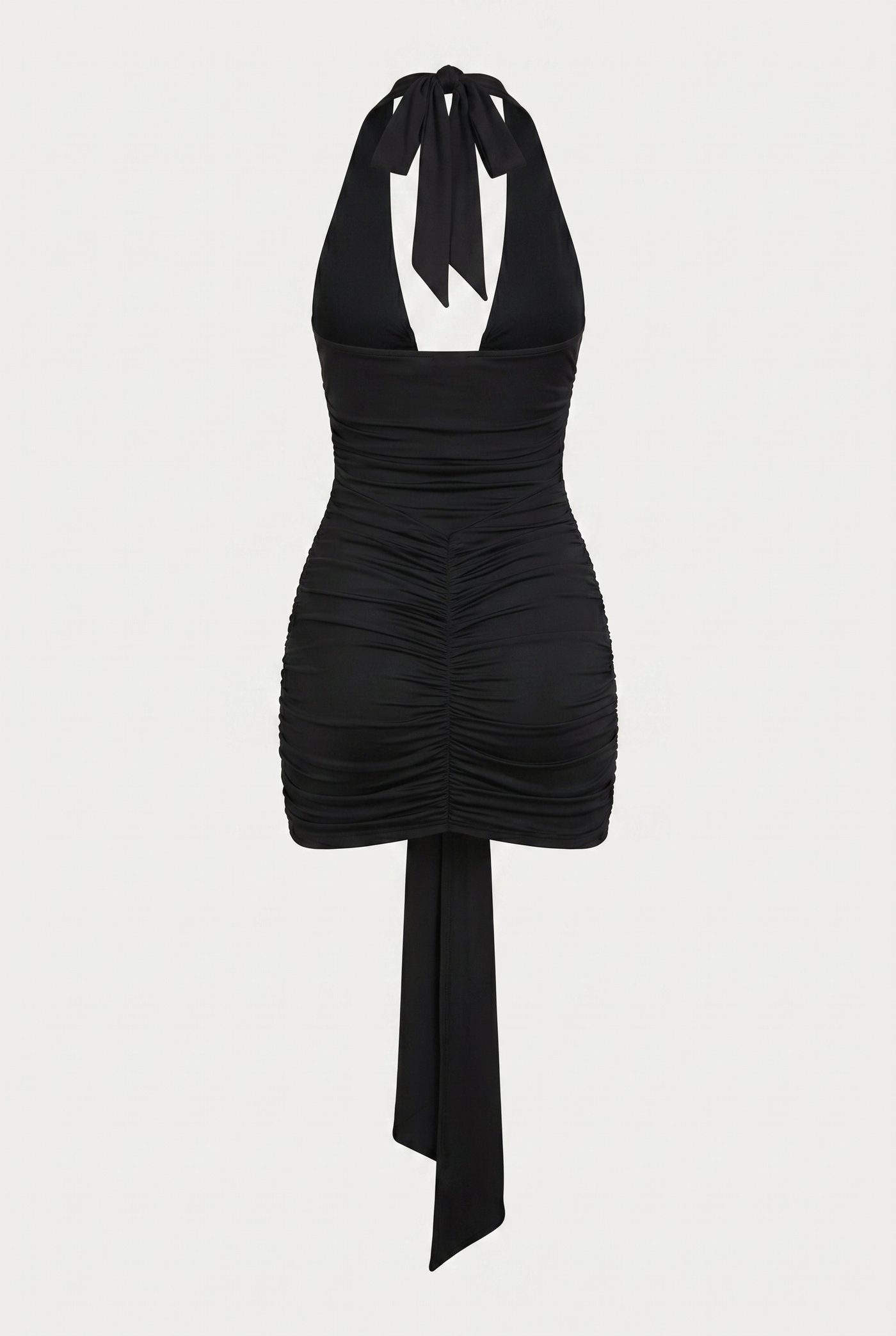 Marcel Ruched Halter Mini Dress – Black