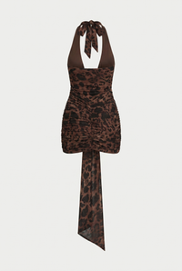 Marcel Ruched Halter Mini Dress – Leopard