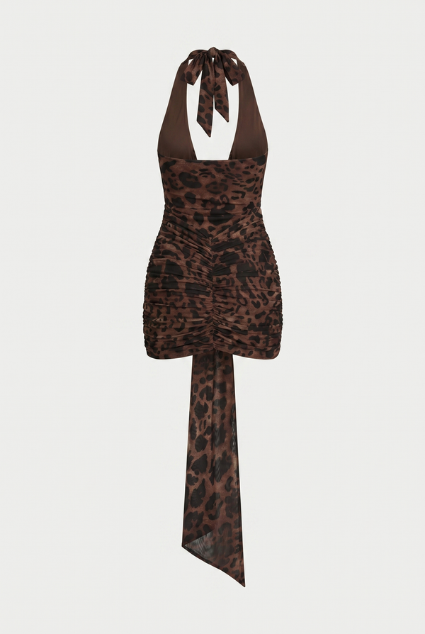 Marcel Ruched Halter Mini Dress – Leopard