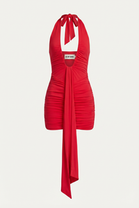 Marcel Ruched Halter Mini Dress – Red