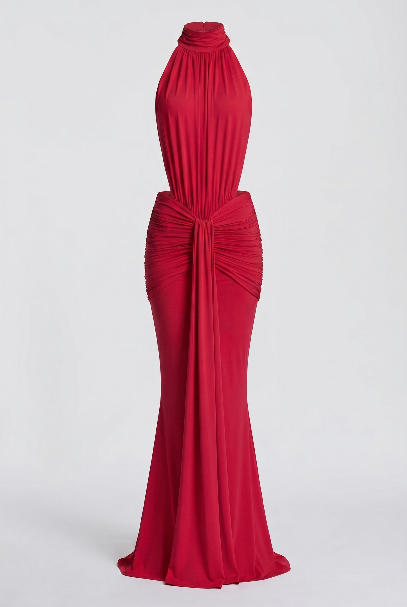 Millie Halter Neck Ruched Maxi Dress – Red