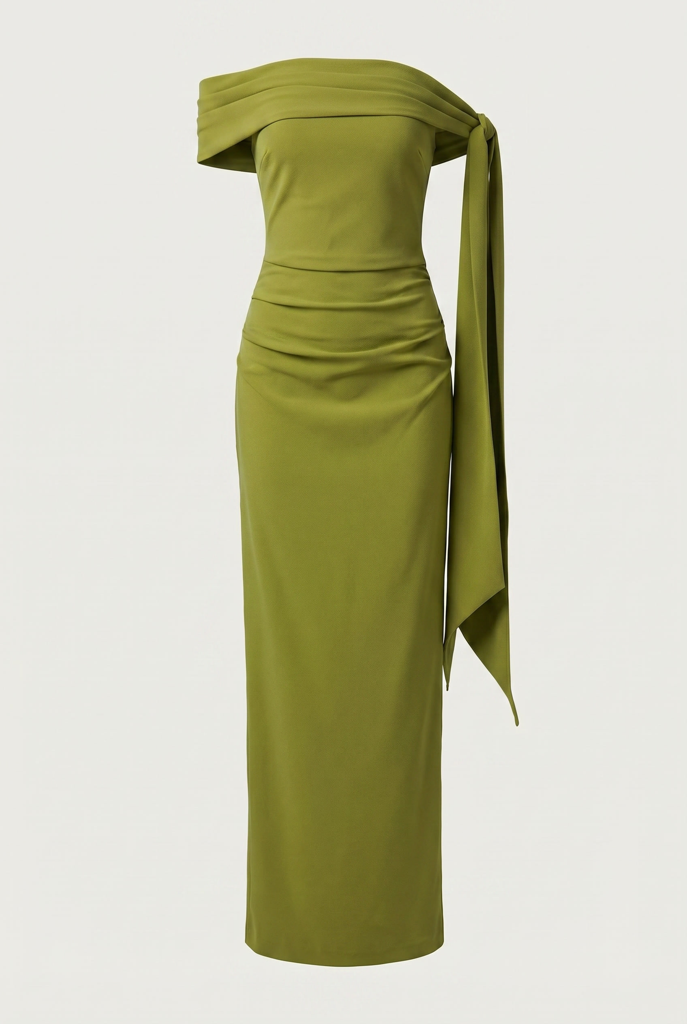 Nadine Off-Shoulder Draped Maxi Dress – Olive