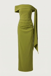 Nadine Off-Shoulder Draped Maxi Dress – Olive