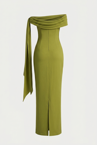 Nadine Off-Shoulder Draped Maxi Dress – Olive