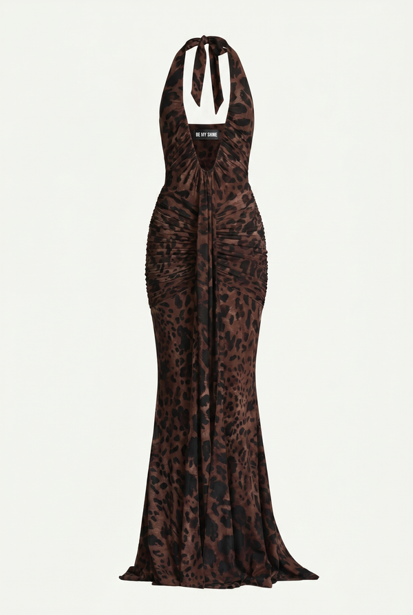 Norah Ruched Maxi Dress - Leopard