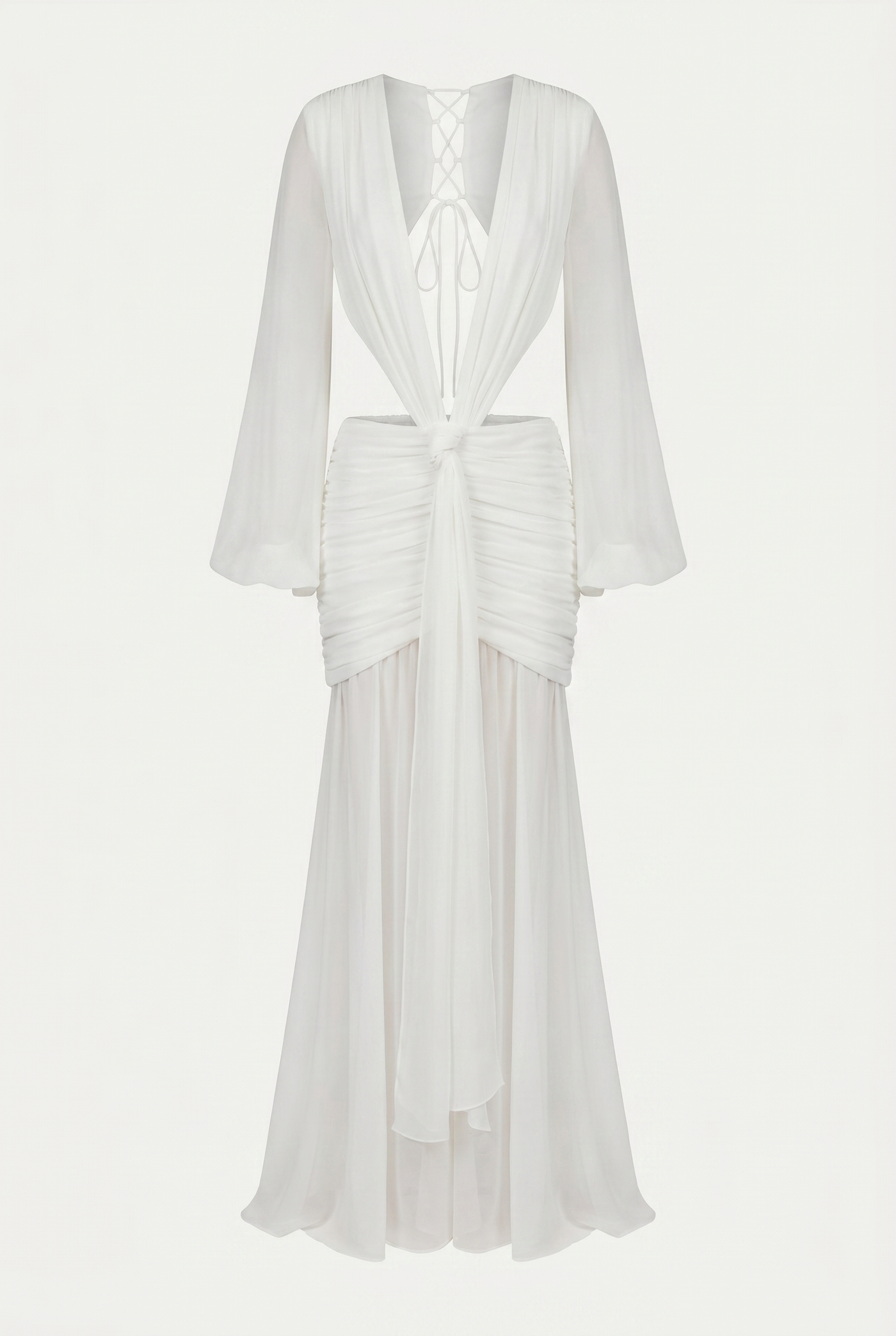 Raya Ruched Cut-Out Maxi Dress – White