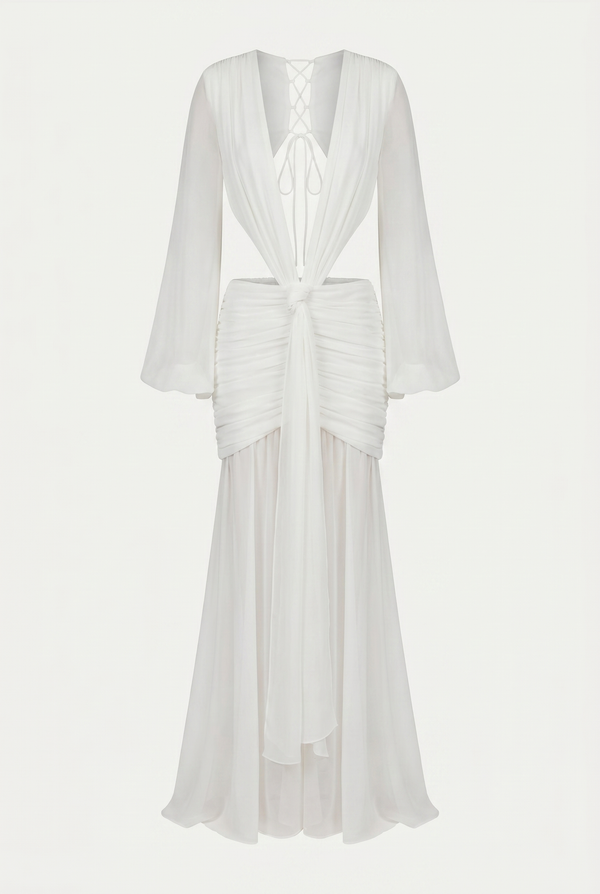 Raya Ruched Cut-Out Maxi Dress – White
