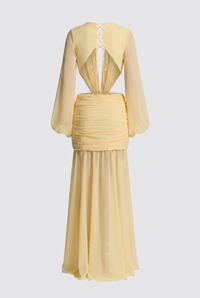 Raya Ruched Cut-Out Maxi Dress – Yellow