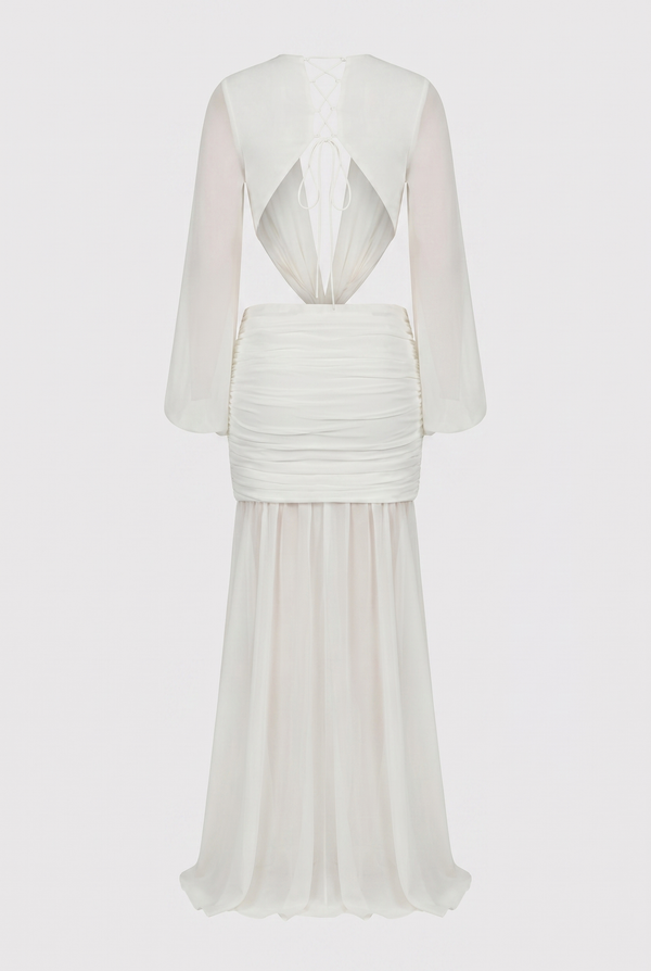 Raya Ruched Cut-Out Maxi Dress – White