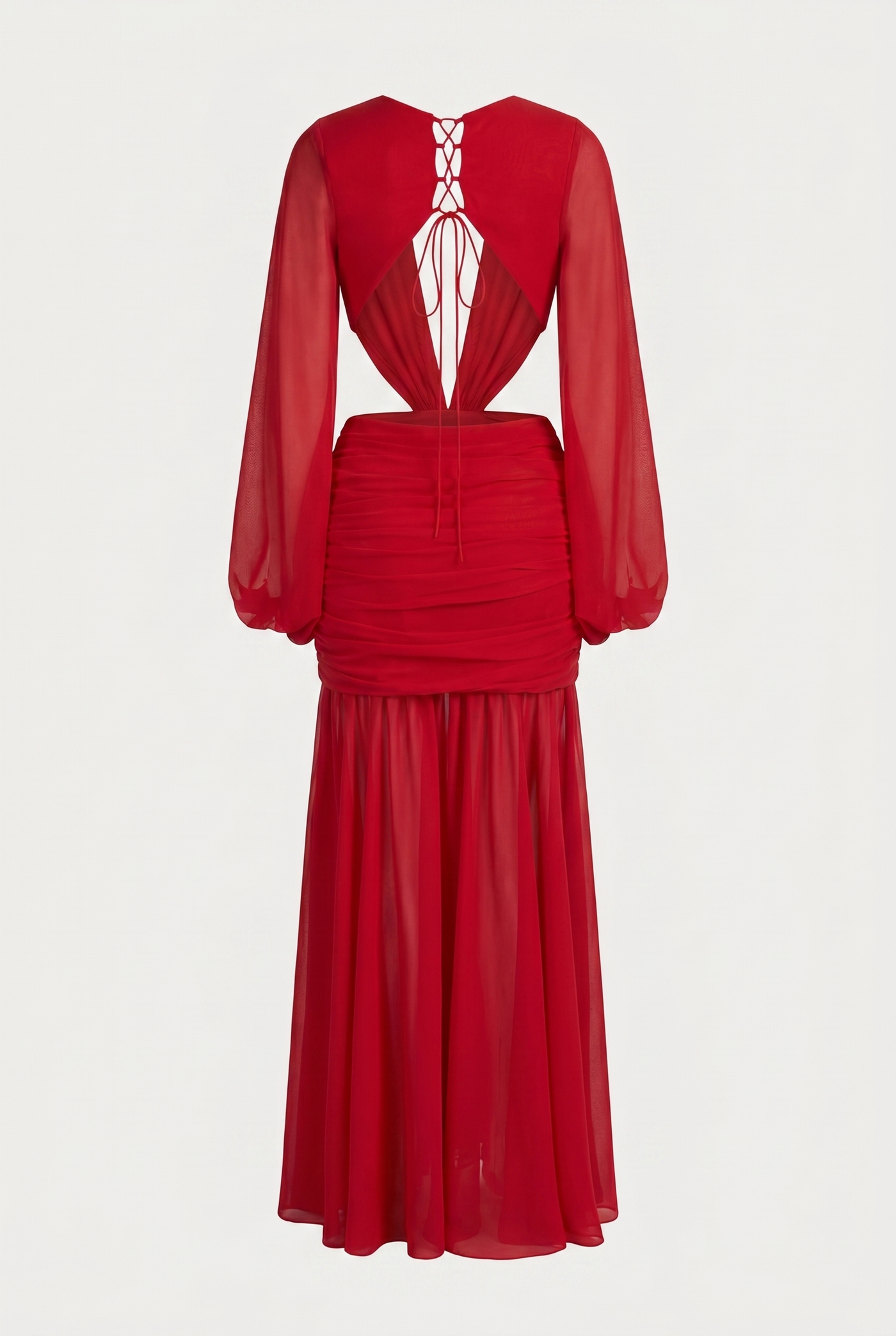 Raya Ruched Cut-Out Maxi Dress – Red