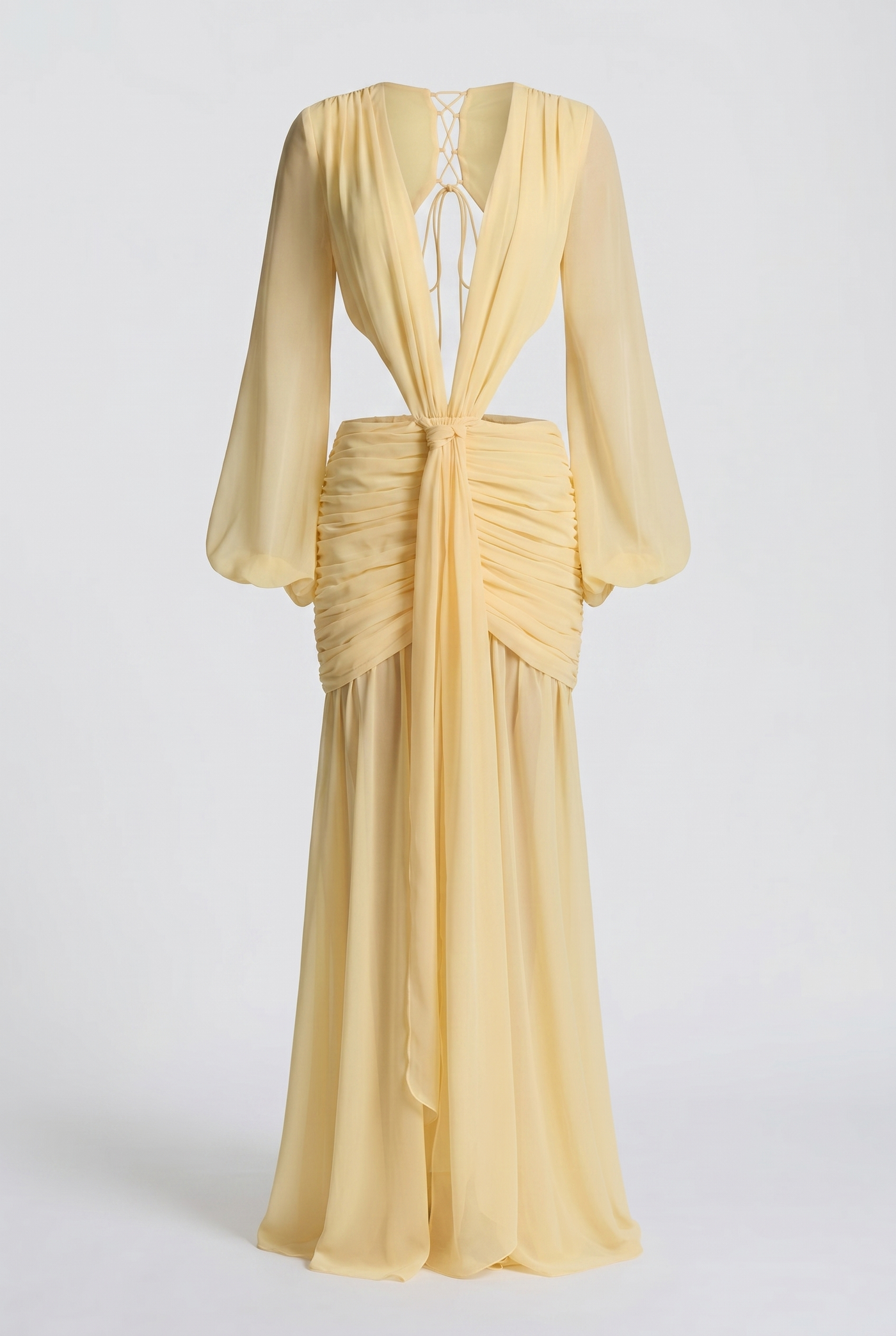 Raya Ruched Cut-Out Maxi Dress – Yellow