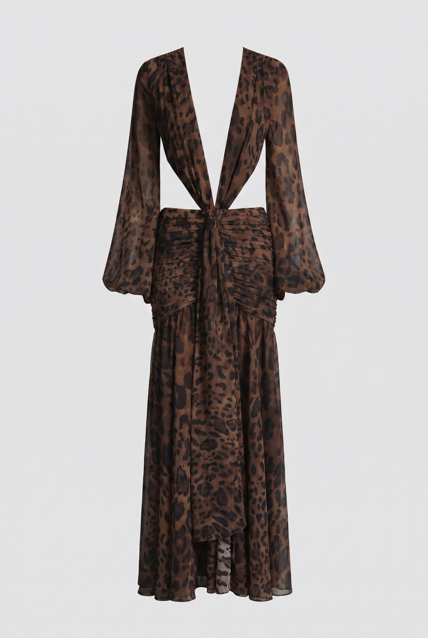 Raya Ruched Cut-Out Maxi Dress – Leopard