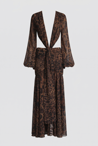 Raya Ruched Cut-Out Maxi Dress – Leopard