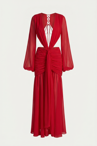 Raya Ruched Cut-Out Maxi Dress – Red