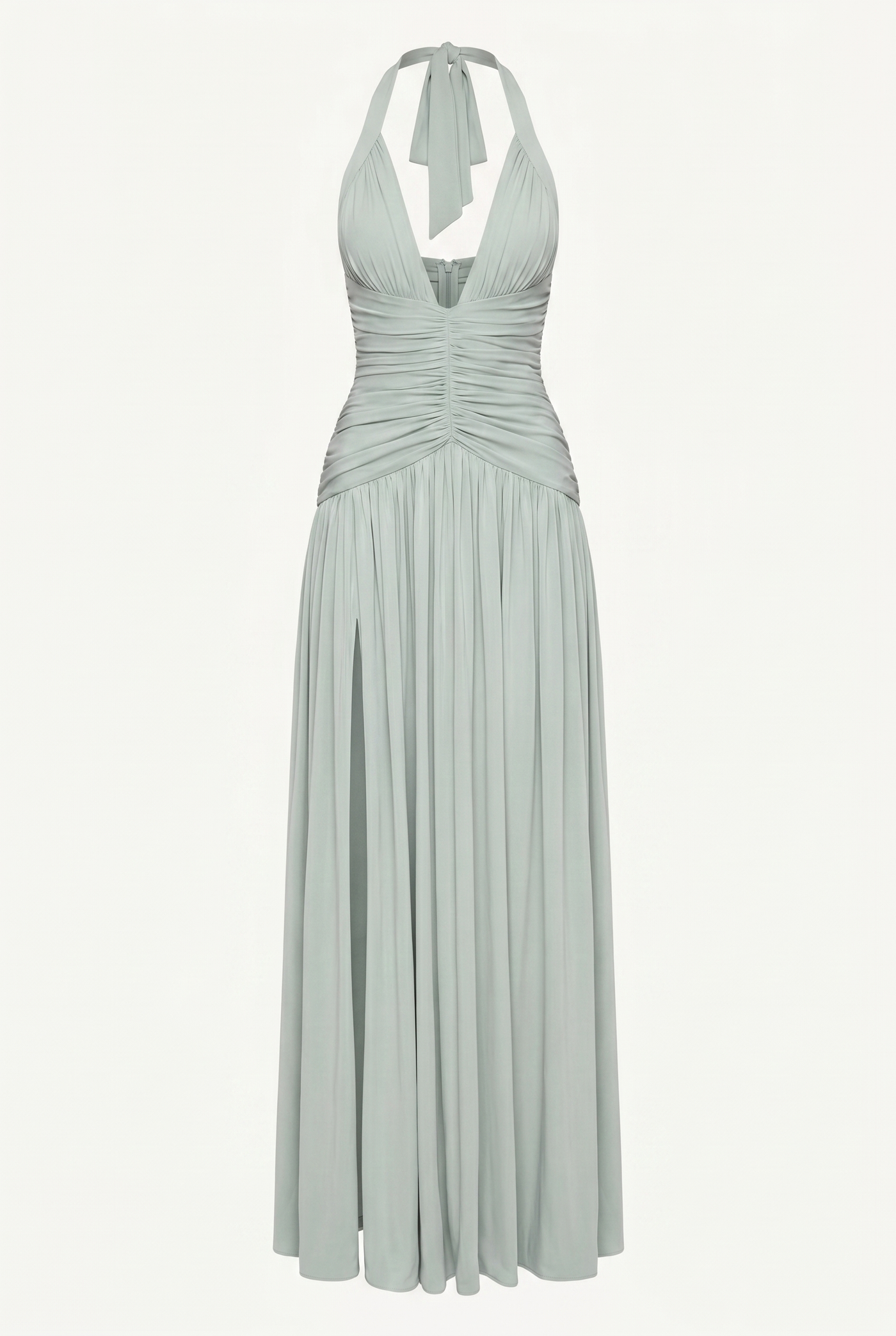 Rian Halter Ruched Maxi Dress – Sage