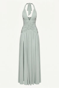 Rian Halter Ruched Maxi Dress – Sage