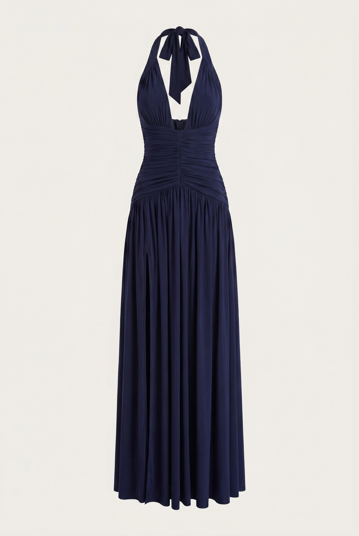 Rian Halter Ruched Maxi Dress – Navy Blue