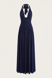 Rian Halter Ruched Maxi Dress – Navy Blue