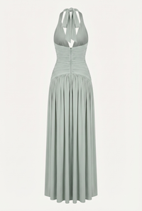 Rian Halter Ruched Maxi Dress – Sage