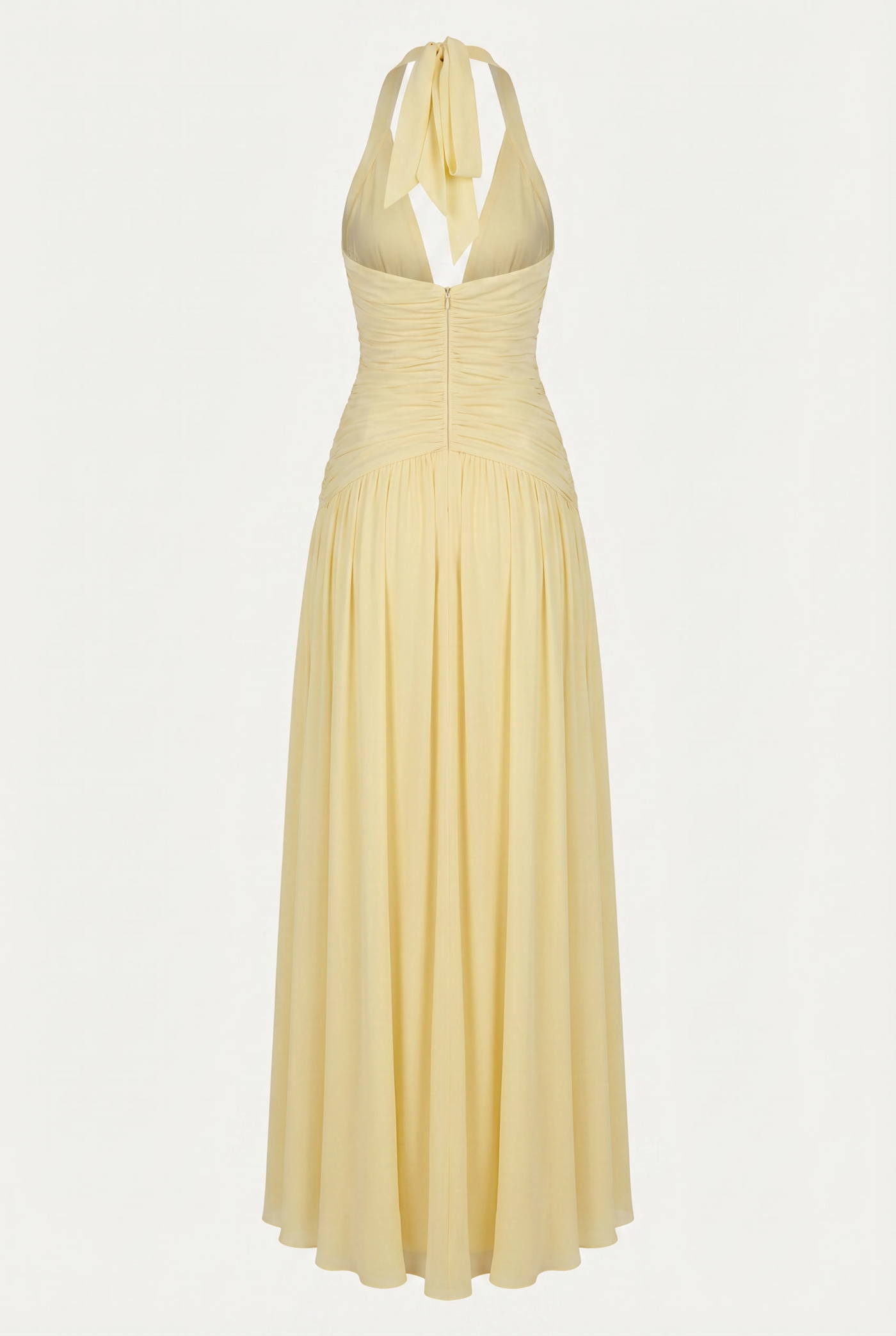 Rian Halter Ruched Maxi Dress – Yellow