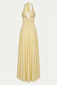 Rian Halter Ruched Maxi Dress – Yellow