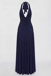 Rian Halter Ruched Maxi Dress – Navy Blue