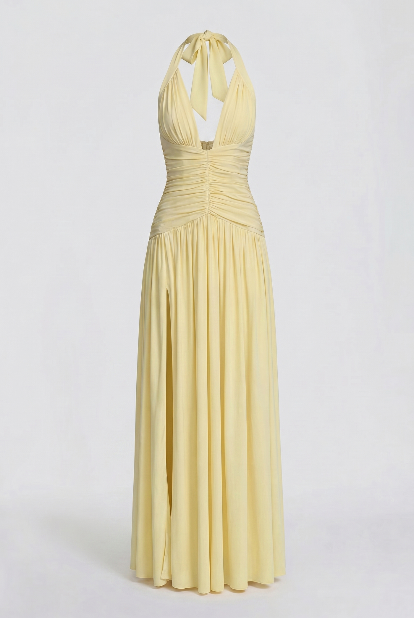 Rian Halter Ruched Maxi Dress – Yellow