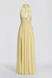 Rian Halter Ruched Maxi Dress – Yellow