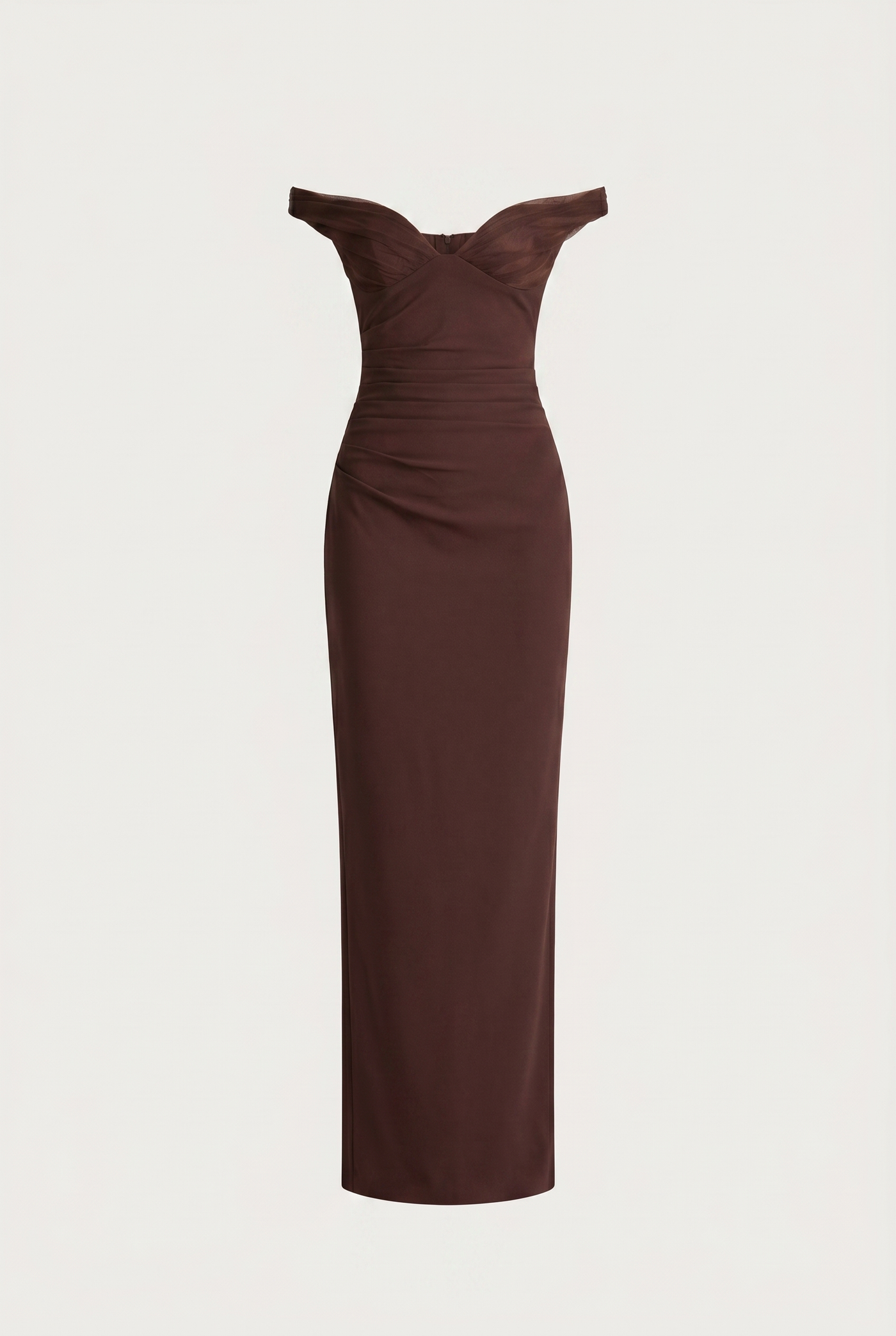 Serena Off-Shoulder Maxi Dress with Scarf – Brown