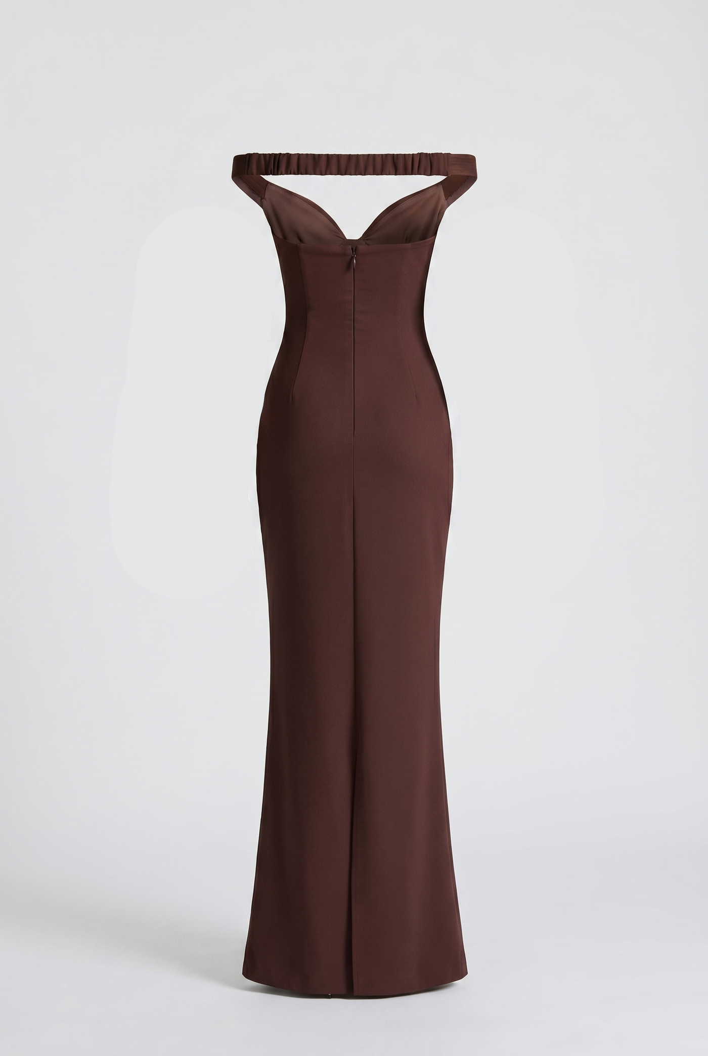 Serena Off-Shoulder Maxi Dress with Scarf – Brown