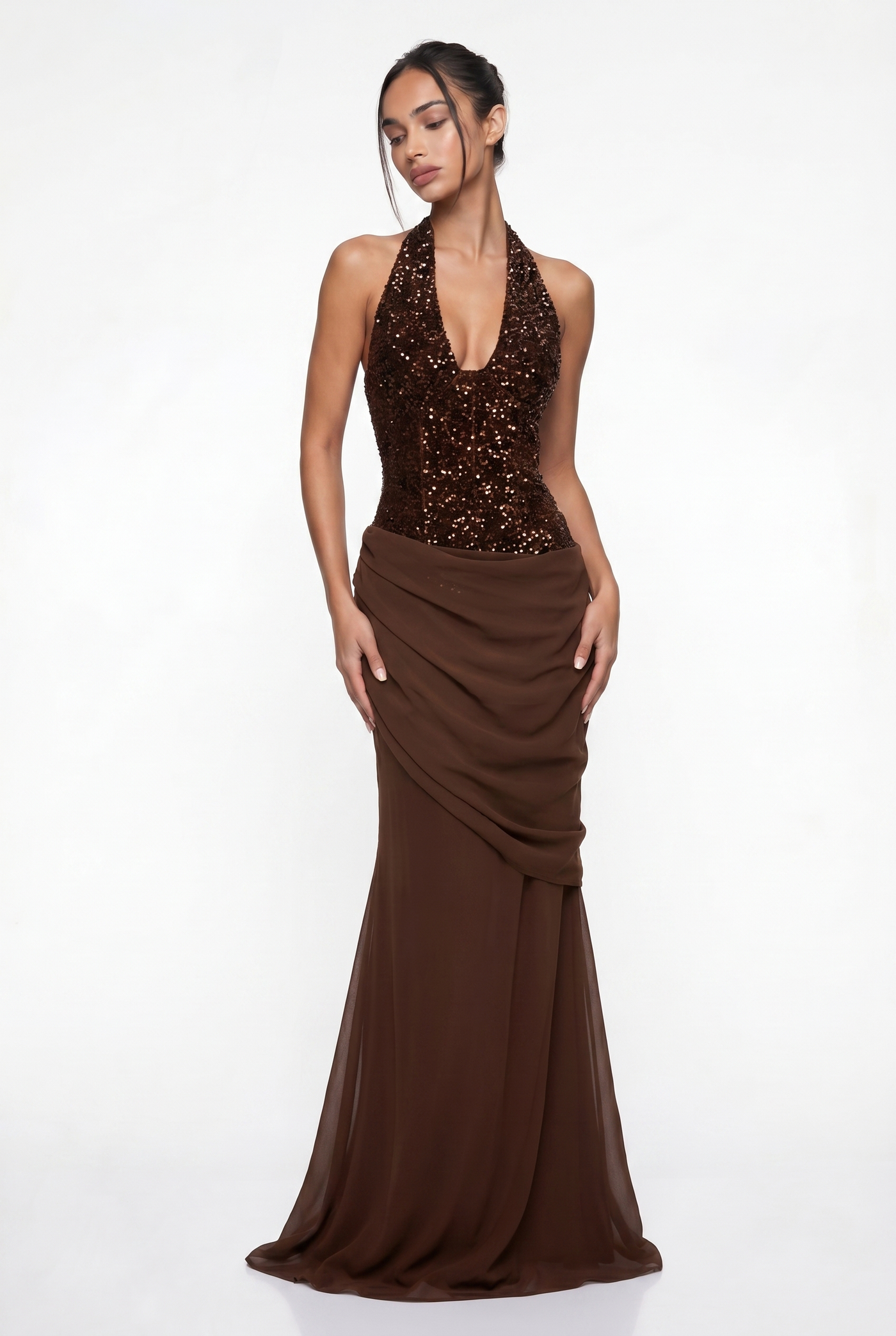 Winston Sequin Corset Maxi Dress – Brown