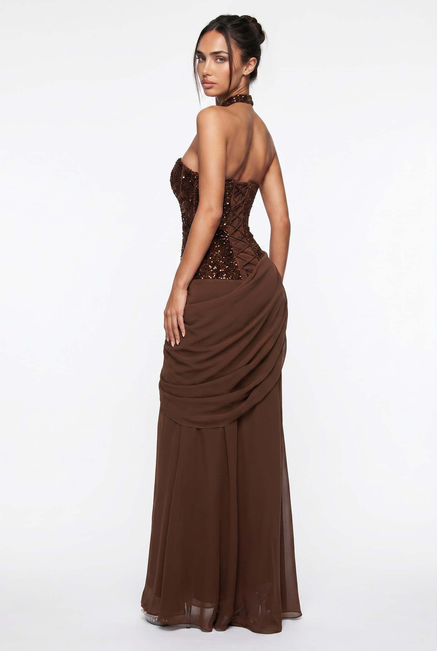 Winston Sequin Corset Maxi Dress – Brown