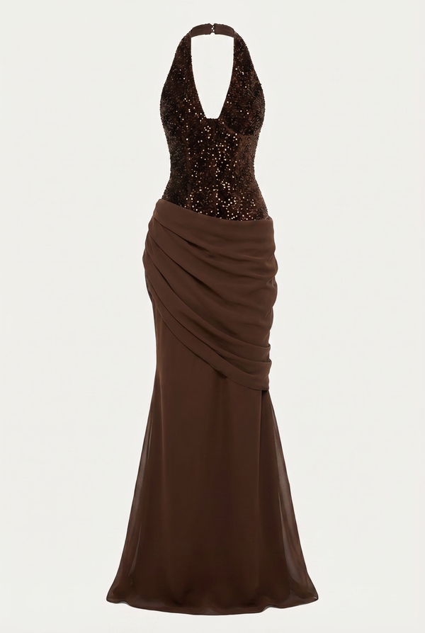 Winston Sequin Corset Maxi Dress – Brown