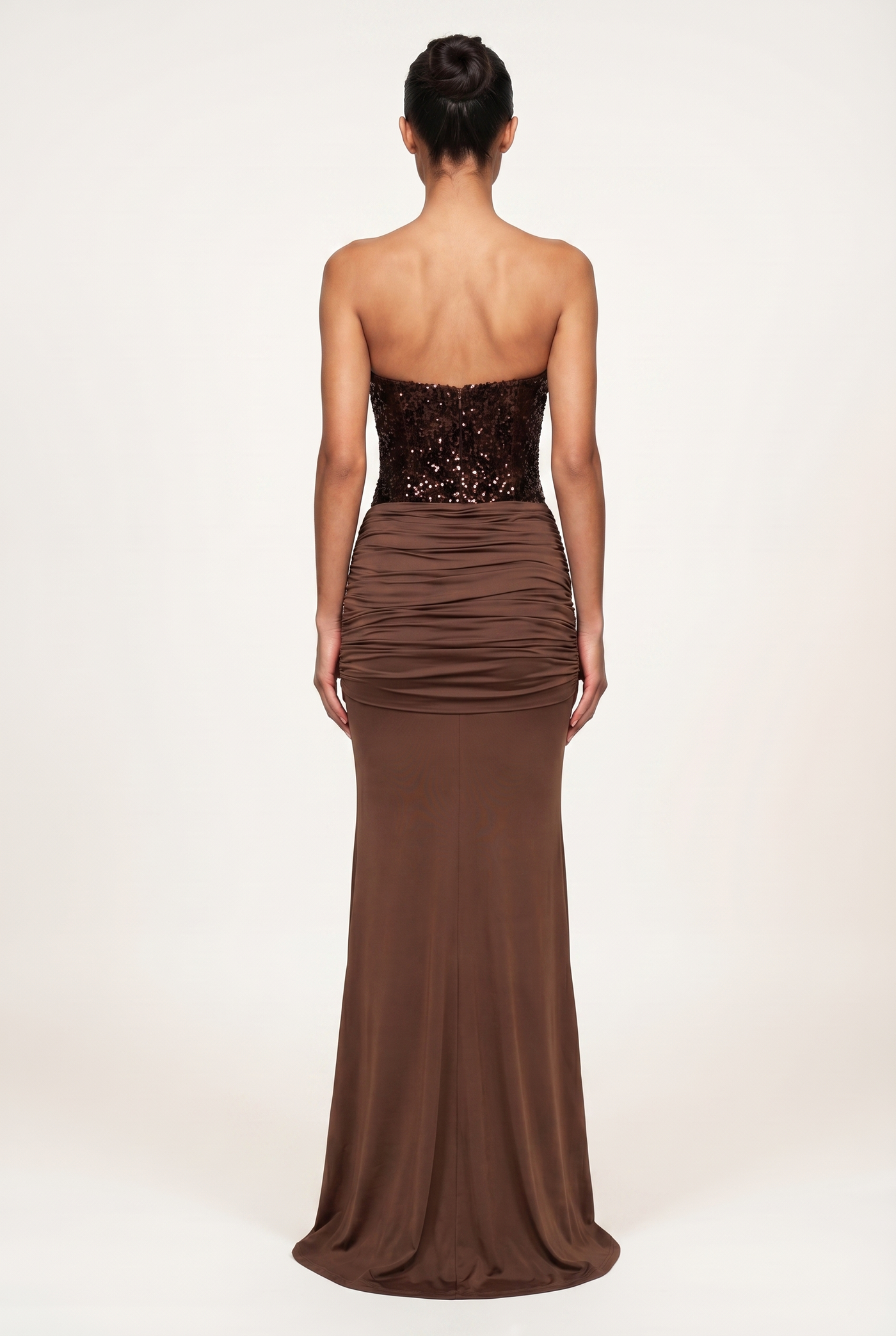 Rinna Velvet Sequin Corset Maxi Dress – Brown