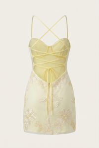 Birgit Floral Lace-Up Mini Dress – Yellow