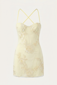 Birgit Floral Lace-Up Mini Dress – Yellow