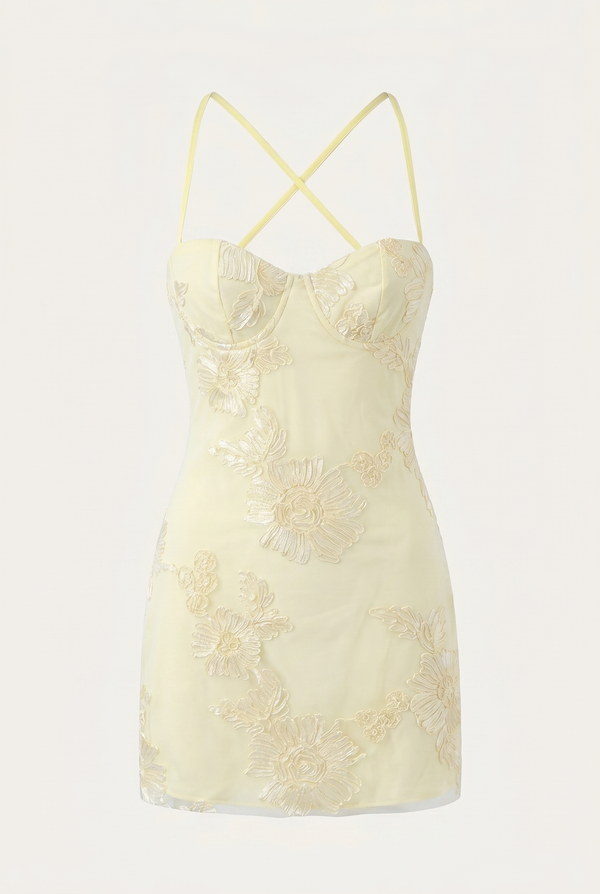 Birgit Floral Lace-Up Mini Dress – Yellow
