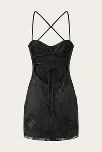 Birgit Floral Lace-Up Mini Dress – Black