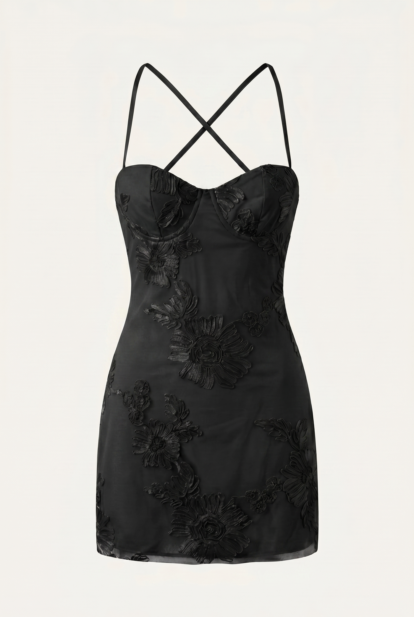 Birgit Floral Lace-Up Mini Dress – Black