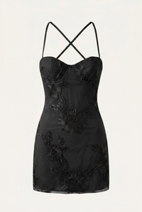 Birgit Floral Lace-Up Mini Dress – Black