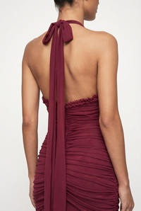 Samara Ruffle Trim Halter Maxi Dress – Burgundy