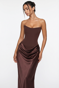 Nola Corset Ruched Maxi Dress - Brown
