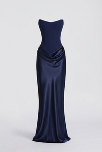 Nola Corset Ruched Maxi Dress - Navy Blue