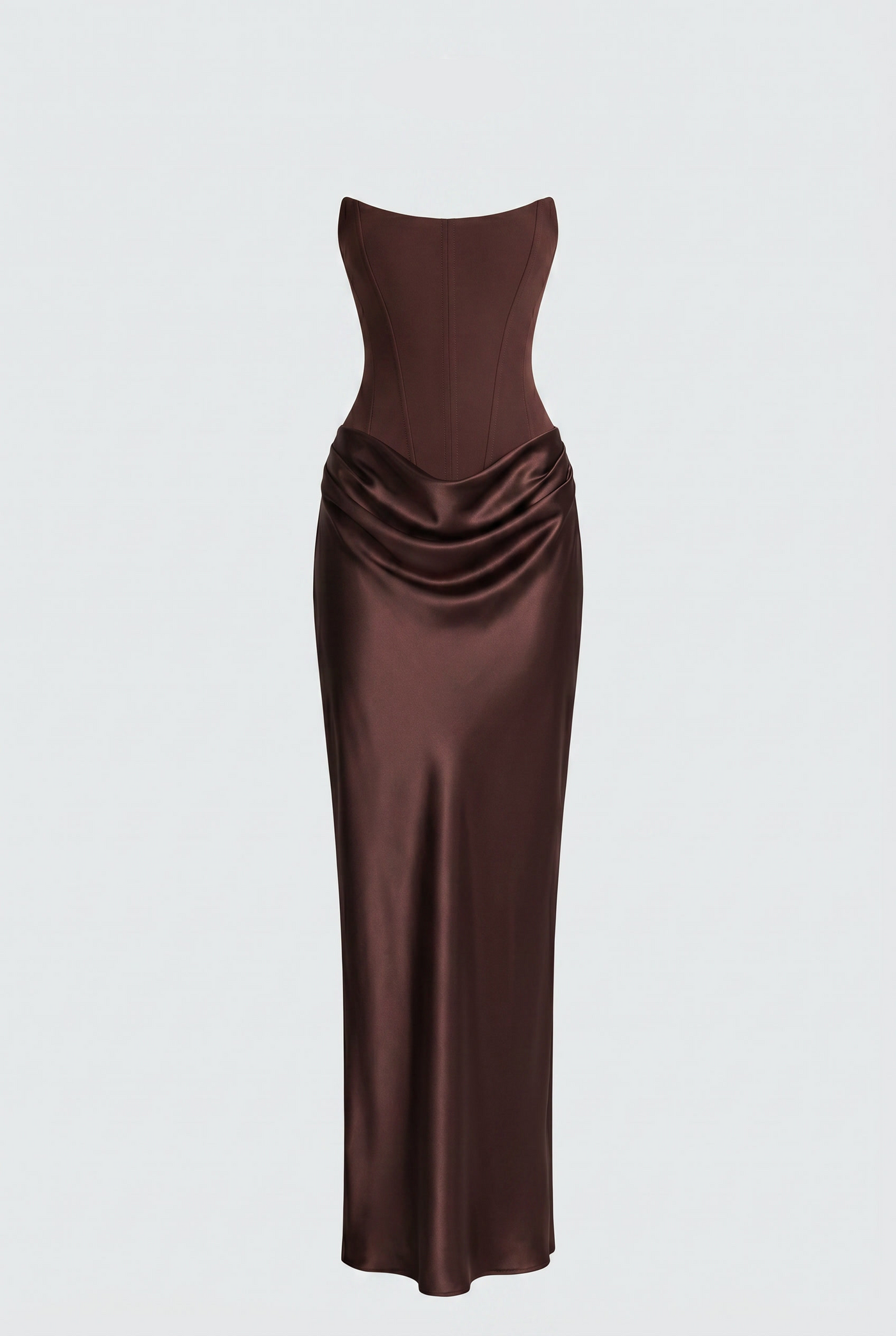Nola Corset Ruched Maxi Dress - Brown