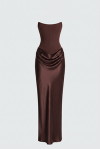 Nola Corset Ruched Maxi Dress - Brown