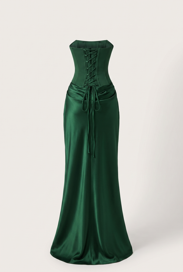 Nola Corset Ruched Maxi Dress - Emerald