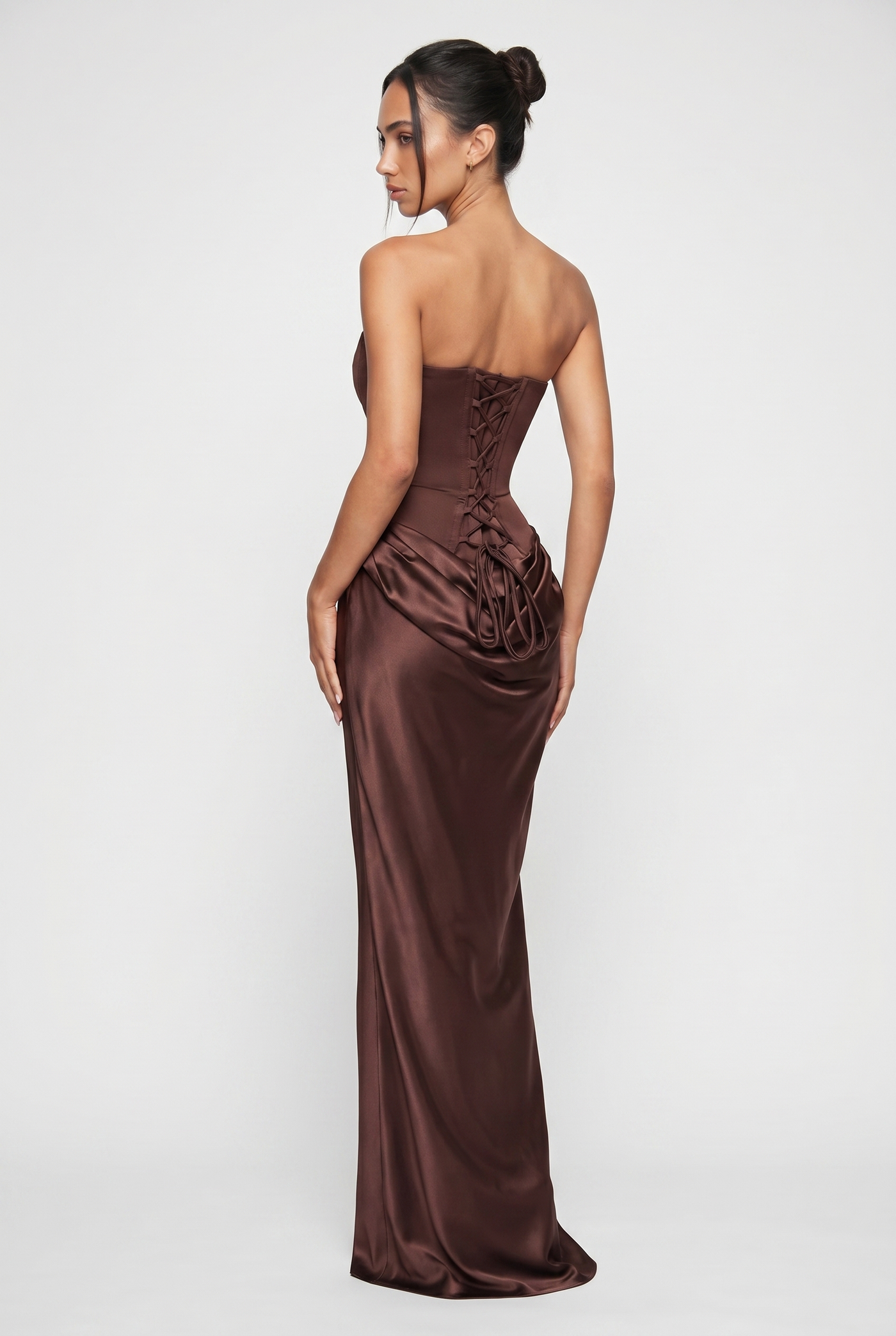 Nola Corset Ruched Maxi Dress - Brown