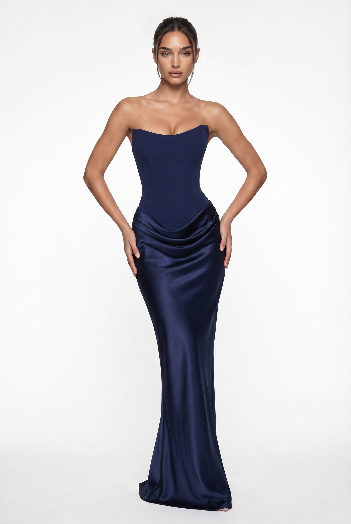 Nola Corset Ruched Maxi Dress - Navy Blue