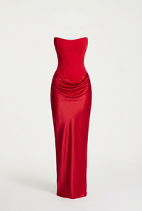 Nola Corset Ruched Maxi Dress - Red