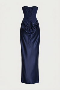 Nola Corset Ruched Maxi Dress - Navy Blue